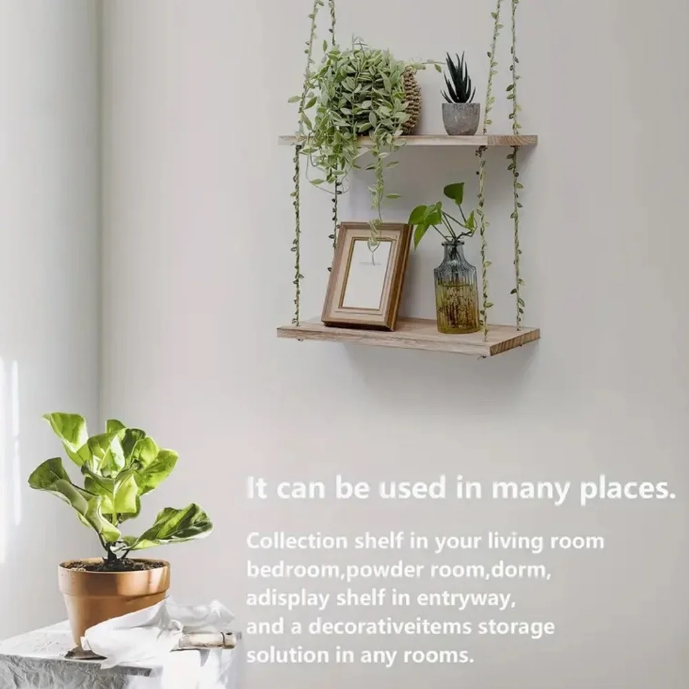 NEW! Two Tier Macramé Wall Decor Shelf with Faux Ivy Crawlers!